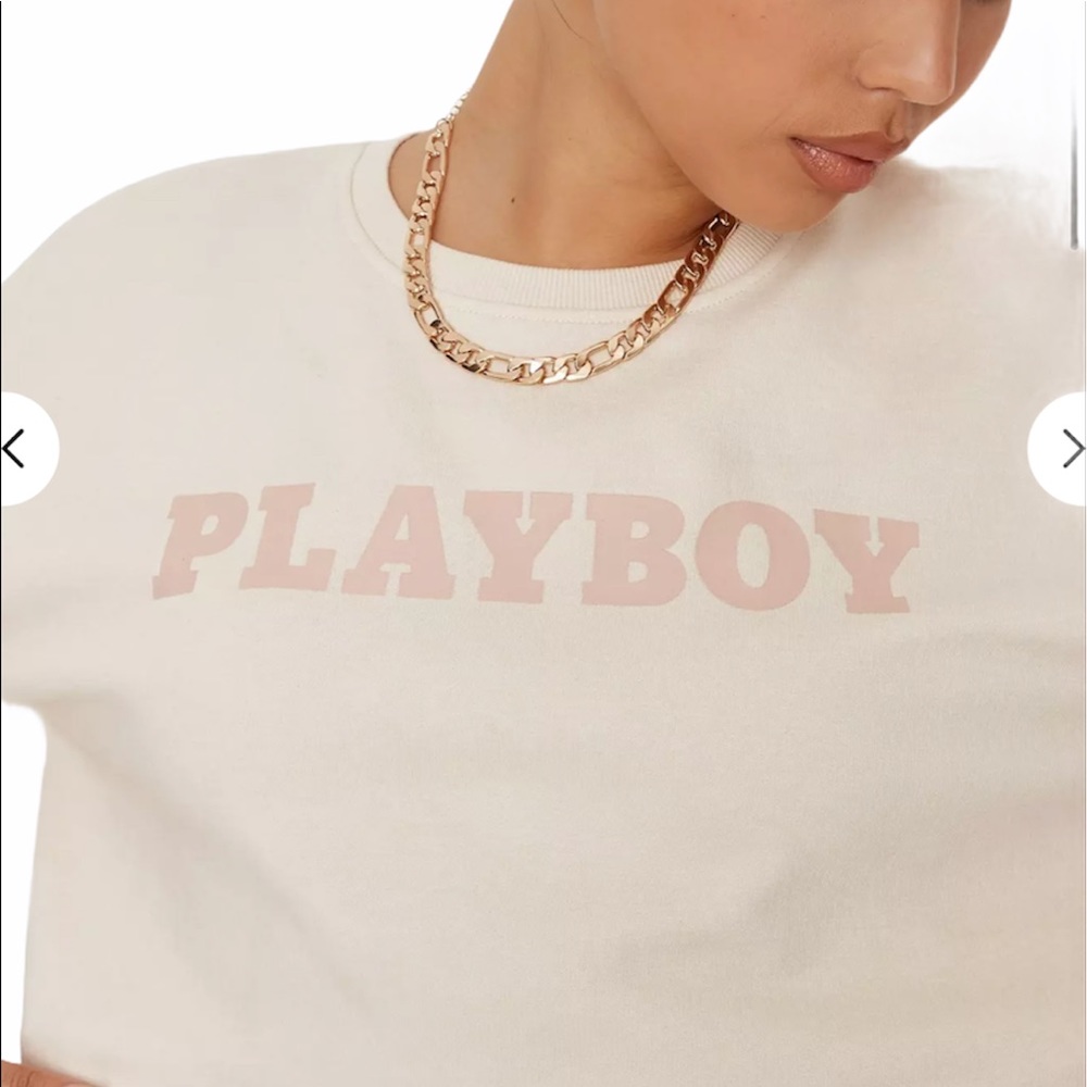 Playboy Sand Logo Cropped Sweatshirt NWT - Picture 2 of 5